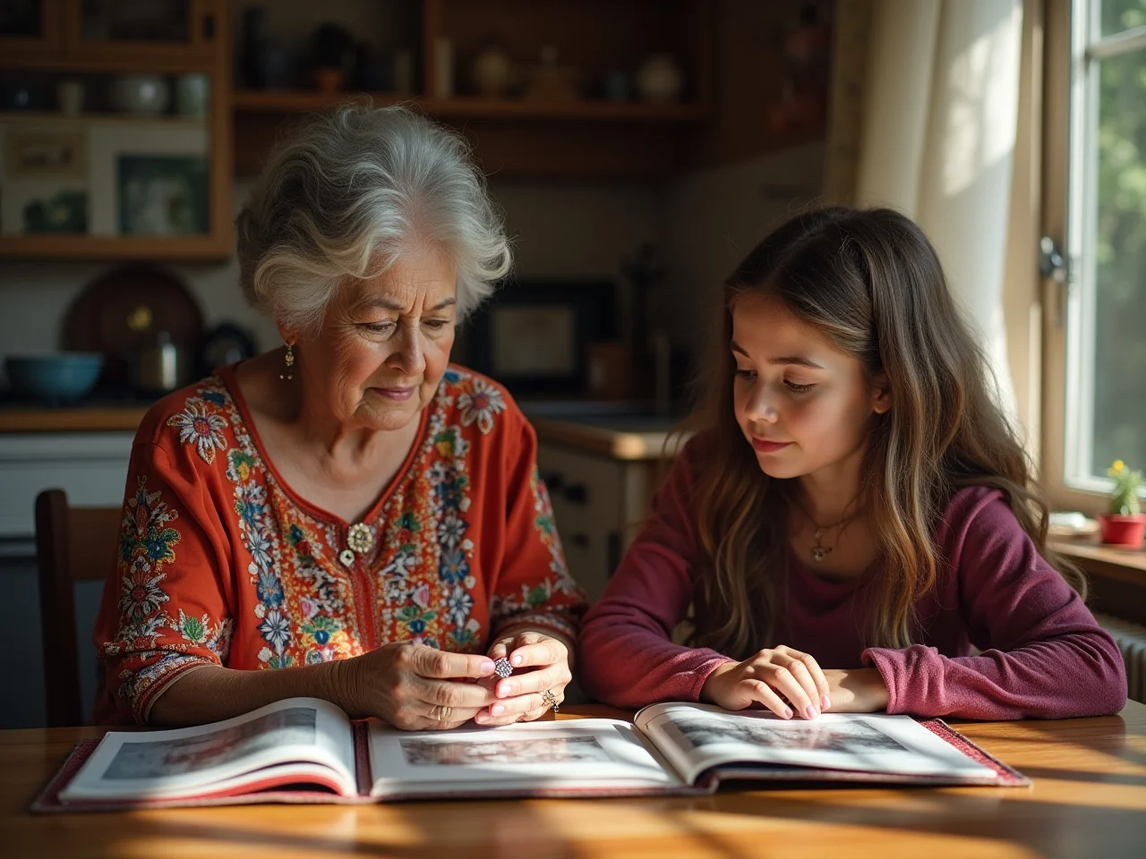 Grandmother and her granddaugter checking family album
